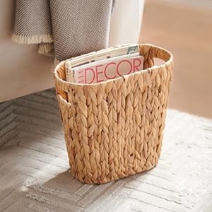 Bathroom Trash Can, Handwoven Wicker Trash Can with Handles for Bedroom, Living Roon, Kitchen, Bathroom and Office, Water Hyacinth Wicker Waste Basket, 1 Pack, 13"L x 7.5"W x 12.2"H, 3.2 Gallon Bathroom Trash Can Handwoven Wicker Trash Can with Handles for Bedroom Living Roon Kitchen Bathroom and Office Water Hyacinth Wicker Waste Basket 1 Pack 13L x 75W x 122H 32 Gallon