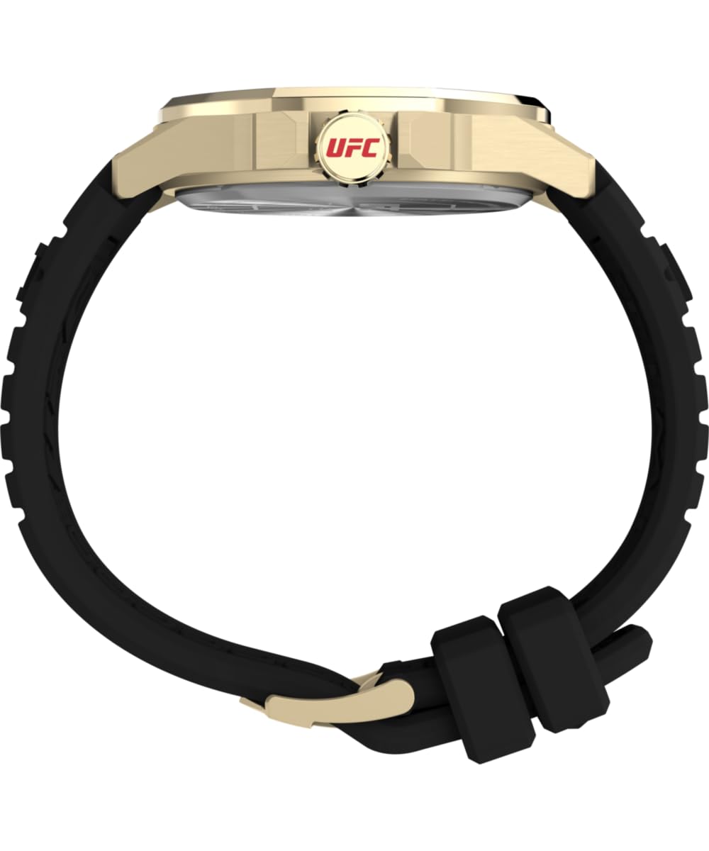 Timex Reloj Hombre UFC Prospect Men's Silicone Caja de Acero Dorado Movimiento de Cuarzo Esfera Negro Correa Silicona Negro con Cierre Hebilla Normal 5 ATM