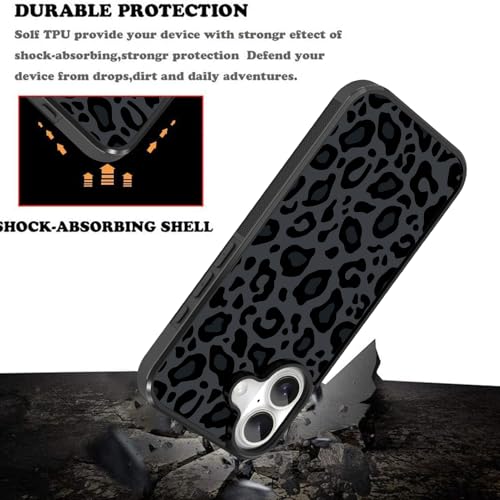 Image of KANGHAR Case Compatible with iPhone 17,Black Leopard Design | Tire Texture Non-Slip +Shockproof Rugged TPU Protective Case for iPhone 17 6.3 Inch