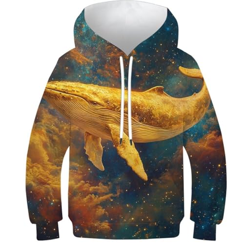 Sweat à capuche baleine dorée 3D cadeau original ado 12-14 ans pull espace