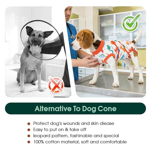 Image of Kuoser Dog Surgery Recovery Suit, Soft Breathable Dog Recovery Suit for Female Spay Male Nueuter, Anti Licking Puppy Onesie Pet Surgical Suit for Dogs Abdominal Wounds Skin Disease, Dinosaur M