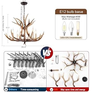 Antlers Chandelier 6 Light Deer Chandelier Fixtures Rustic Farmhouse Horn Antler Lighting for Living Room Bedroom Dining Room Kitchen