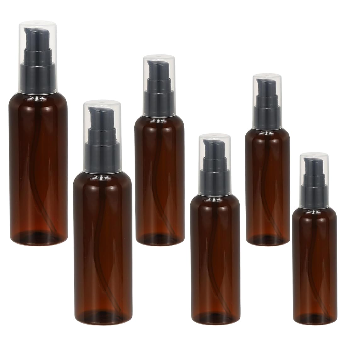 IKOPFLN 6 botellas vacías de vidrio marrón con bomba negra para aceite esencial, viaje, crema y loción