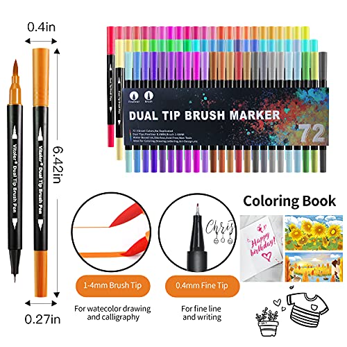 Vitoler Dual Tip Brush Markers For Adult Coloring,72 Assorted Colored Art Marker Pens Set For Coloring,Drawing,Journaling,Note Taking #TOP1
