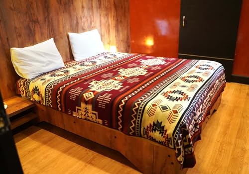 Image of Alpaca Wool Blanket, Queen Size 94 x 78 - Warm, Thick, Ultra Soft, Reversible 2-in-1, Hypoallergenic, Non-Itchy, Washable - Great for Couch, Camping, Travel, Picnics & Cozy Home Comfort (Red)