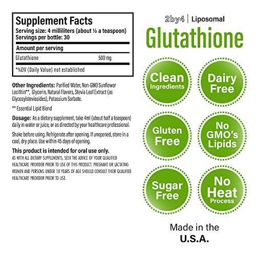 2by4 Liposomal Glutathione 500 mg, High Absorption Antioxidants Supplement for Liver Detox, Immune Support, Non-GMO, 30… - Image 3