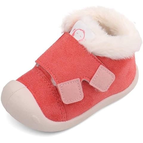 CHEERFUL MARIO Baby Toddlers Winter Warm First Walking Shoes 1-4Y Boys Girls Casual Sneakers Cosy Fleece Lined Antislip Sole Dark Pink 7.5 UK Child Cover