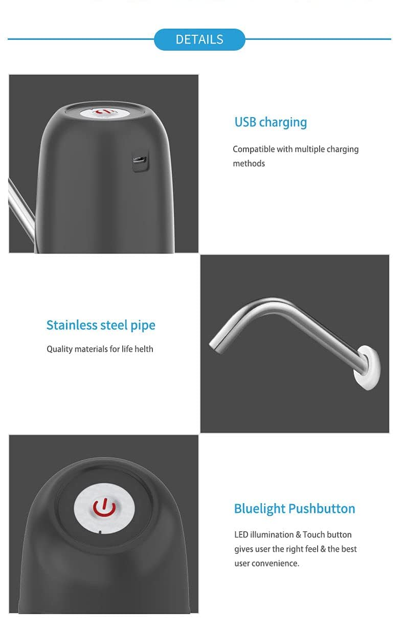 Qlect Premium Automatic Electric Water Dispenser Pump for 20 Litre Bottle Portable Water Pump Dispenser for Home, Office, and Outdoors | 1200 mAh C-Type Fast Charging Battery (Black) 3