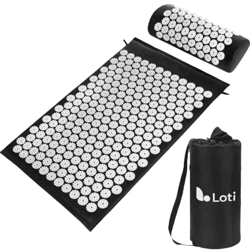 Loti Akupressurmatte mit Kissen Set Schwarz – Akupressur Set gegen Nacken- & Rückenschmerzen – Massagematte mit Tragetasche – Nagelmatte/Nadelmatte – Akkupressmatte - Massagematte Ganzkörpermassage Loti Akupressurmatte mit Kissen Set Schwarz – Akupressur Set gegen Nacken- & Rückenschmerzen – Massagematte mit Tragetasche – Nagelmatte/Nadelmatte – Akkupressmatte - Massagematte Ganzkörpermassage