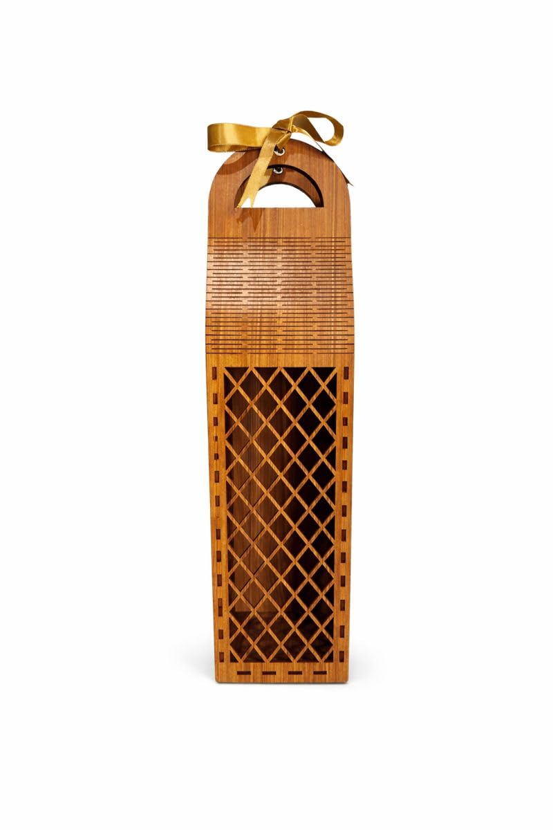 PANAH Wooden Wine Bottle Gift Box | Premium Pine Compressed Wood Wine Bottle Holder with Handle & Ribbon | Corporate & Festive Gifting Box-image-23