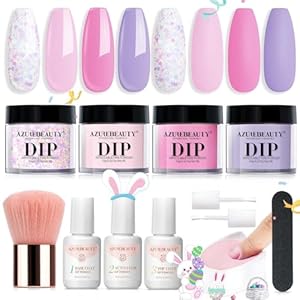 Dip Powder Nail Kit Starter, Pastel Lavender Pink Glitter, 4 Colors Spring Summer Dipping Powder Set, Y2K Easter Style French Nail Art Base Top Activator Liquid Manicure DIY Salon 12 PCS
