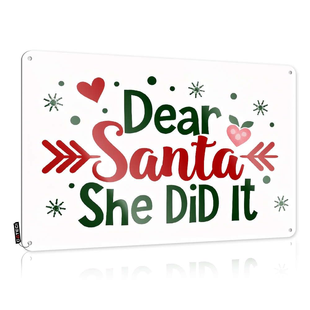 Sujd Colour Painting Retirement Wall Signs - Dear Santa, She Did It! Sweet Metal Wall Art Ready To Hang For Deck(20X30cm)