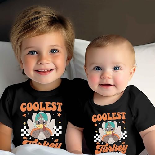 LOTUCY Thanksgiving Toddler Boys Shirt Cutest Turkey at The Table Shirt Retro Thanksgiving Fall Holiday T-Shirt3