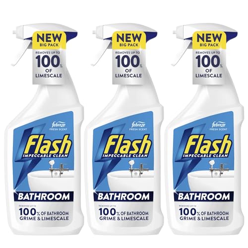 Flash BATHROOM Cleaning Spray 800ml X 3 Powerful Multi Surface Cleaner Removes Limescale Soap Scum & Bathroom Dirt Fast Acting Spray For Tiles Sinks Taps & Showers