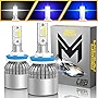 Mega Racer H11/H8/H9/H16 LED Headlight Bulbs, 3 Colors Changing Lights (6000K Diamond White, 8000K Ice Blue, 10000K Dark Blue) for High Beam, Low Beam, or Fog Light, 50W 8000 Lumen IP68, Pack of 2