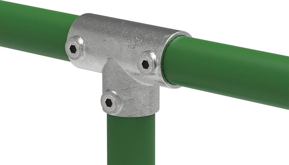 Fenau (Unoccupied) | T-Connector/T-Piece, Pipe Connector/Fitting, Long, 90°, Ø 48.3 Mm, Malleable Cast Iron, Hot-Dip Galvanised, Incl. Screws