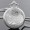 Tiong Vintage Silver Quartz Pocket Watch for Men Arabic Numerals White Dial Men's Pocket Watches with Chain #1