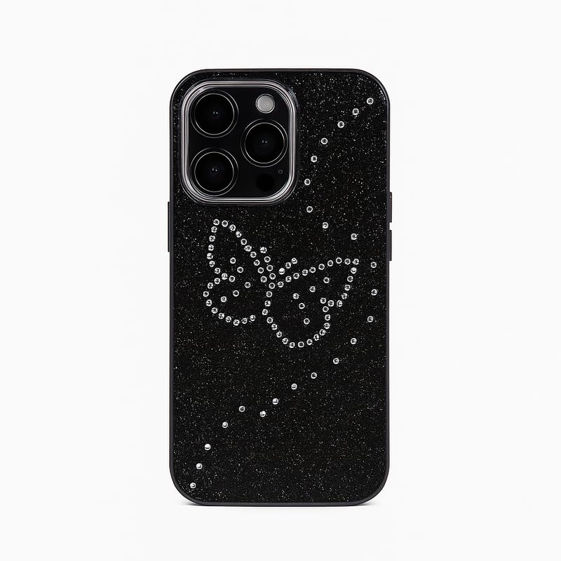 Image of ZR014 for iPhone 16 Pro Max Back Case Cover | Diamond Butterfly Sparkel Design Slim Fit | Camera Protection | Shockproof TPU Case - Black