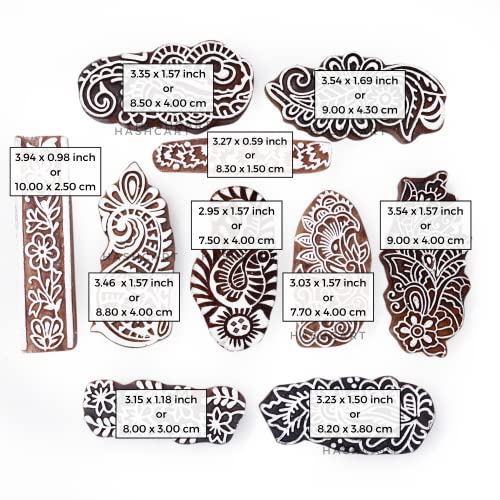Image of Hashcart | Set of 10 | Paisley Design Wooden Printing Stamps for Scrapbooking | Fabric Designing | Art Craft | Pottery Craft | Kids Project Designing | Saree Border