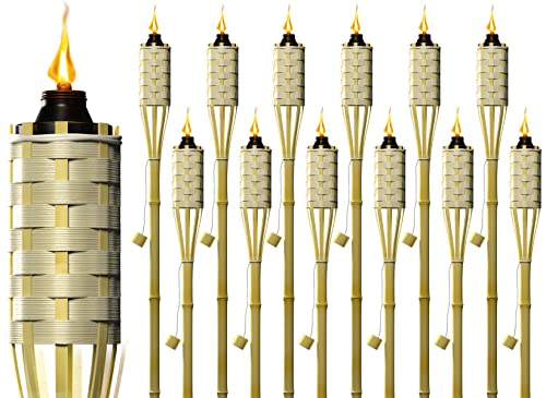 matney bamboo torches for outside mosquitos repellent - 5 ft. tall - (12 pack) - decorative garden & backyard lights - mosquito torches outdoor - oil lamp for citronella - flame lasts over 8 hours