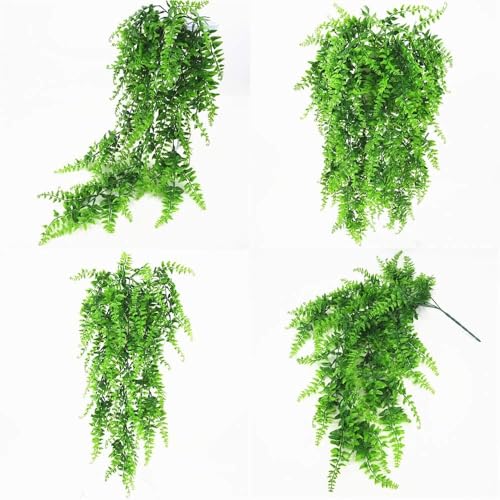 Image of Dekorly Artificial Plants Greenery Boston Fern Persian Rattan, Fake Hanging Plant Ivy Vine Outdoor UV Resistant,Faux Plastic Plants Vines for Jungle Party Decorations Home Decor (2 Pack)