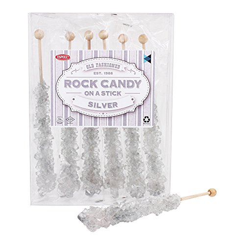 Extra Large Rock Candy Sticks: 6 Original Lollipop - Silver Rock Candy Sticks - Individually Wrapped - Espeez Rock Candy Sticks for Candy Buffet, Birthdays, Weddings, Receptions and Baby Shower
