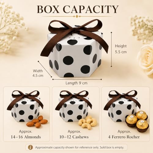 Image of SATYAM KRAFT 50 Pcs Small Hexagon Shape Paper Folding Gift Boxes with Ribbon | Premium Return Gift Boxes for Wedding, Birthday, Engagement, Baby Shower, Chocolate & Dry Fruit Packaging (Black)