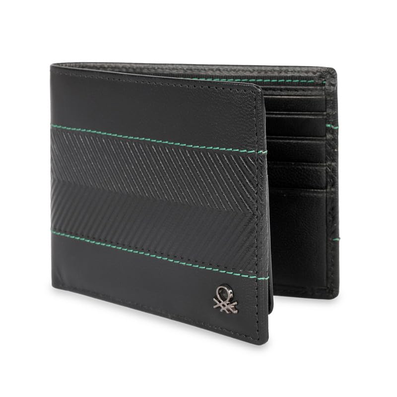 Image of United Colors of Benetton Men RFID Protected Locarno Passcase Wallet - Black, No. of Card Slot: 12 | Embossed Passcase Wallet with Side Closure | Leather