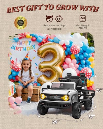 Image of First Ride On Ford Bronco Raptor 12V Toddler Ride on Toys, Safe Kids Ride on Truck with Remote Control, Children Electric Cars with 4 Wheels Suspension, Radio, Music, Bluetooth (12V, White)