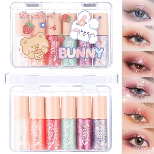 6 Pcs Liquid Glitter Eyeshadow Set Colorful Eyeliner with Long-La...