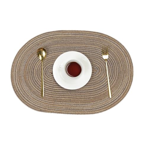 Image of Oval Cotton Dining Table Mat, Ramie Anti-Slip, Anti-Scald, Woven Insulation Mat (Brown)