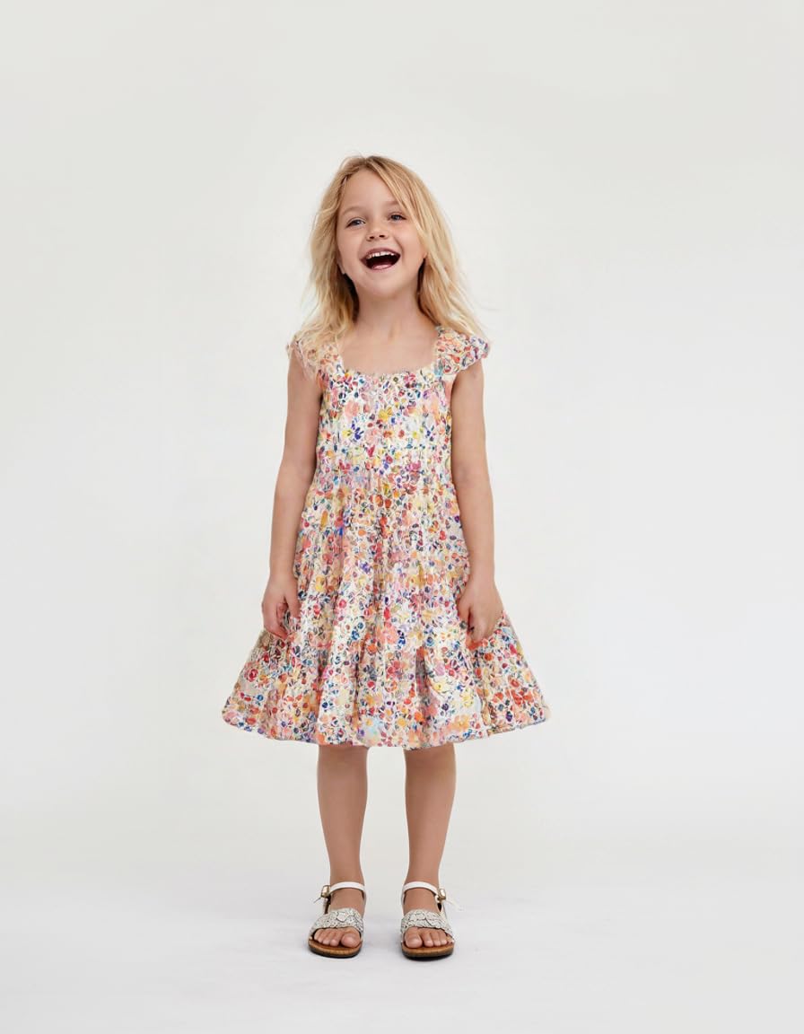 Ohokama Toddler Baby Girl Floral Dress Summer Ruffle Square Neck Sleeveless Beach Party Dresses Tiered A-Line Sundress 2t 3T Flower