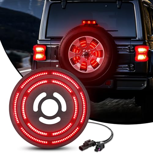 Nilight Spare Tire Brake Light Red Double Row LED Ring 3rd Third Stop Rear Wheel Lights Plug and Play Fit for 2018 2019 2020 2021 2022 2023 2024 2025 Jeep Wrangler JL