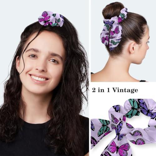 Image of Colored Butterflies Scrub Caps Women Ponytail, Adjustable Bouffant Surgical Caps with Button, Nurse Hats Long Hair