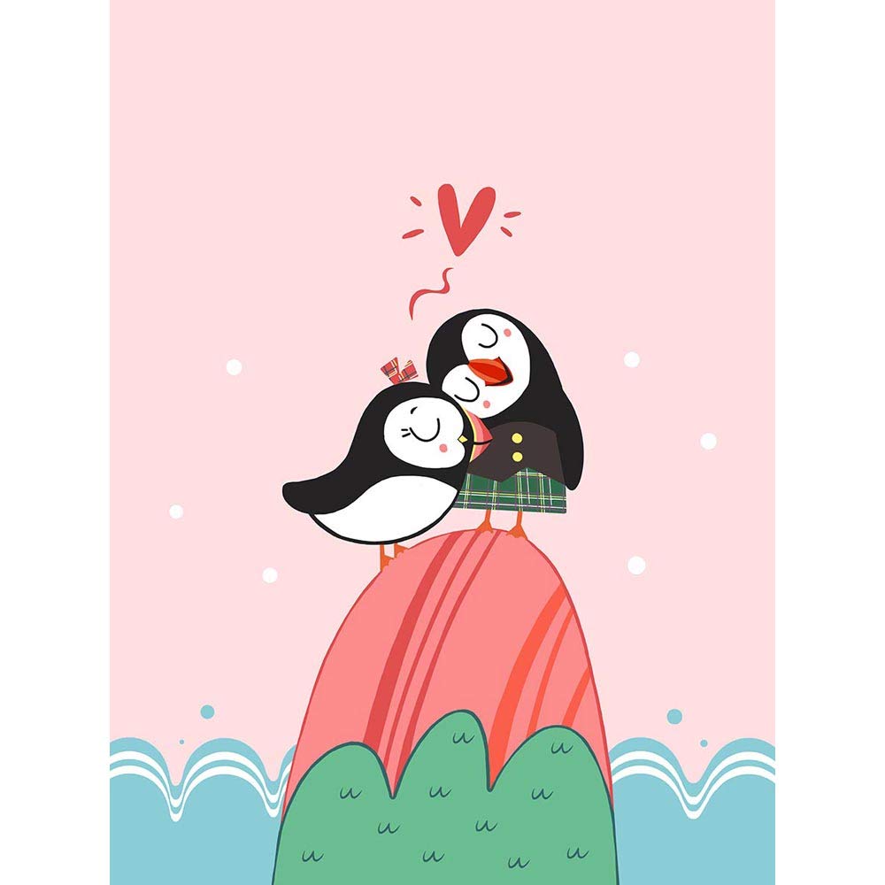 Wee Blue Coo Unframed Wall Art Puffins Love Cute Childens Bedroom Décor12X16 Inch from B&Q
