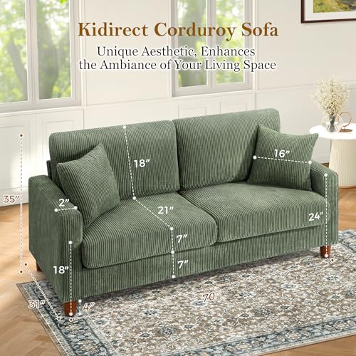Image of Kidirect 70in Corduroy Couch, Sofas for Living Room No Tool Assembly, Comfy Couches for Living Room 21in Deep Seats, Oversized Loveseat Sofa with 2 Pillows, 3 Seater Couch for Bedroom, Oliver Sofa