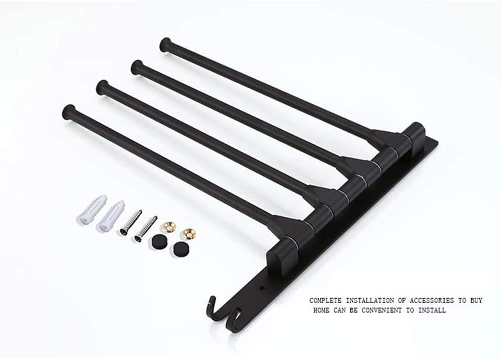 European Black Towel Rack, Wall Mounted Movable Pole Hotel Towel Rack Space Aluminum Bathroom Rotating Rod Towel Rack Anillo de Toalla