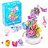Mesiondy Building Flowers Set ，Flowers Music Rotating Box Building Set ，with Light,with Butterflies Birthday Gift， Garden Plant Building Kits
