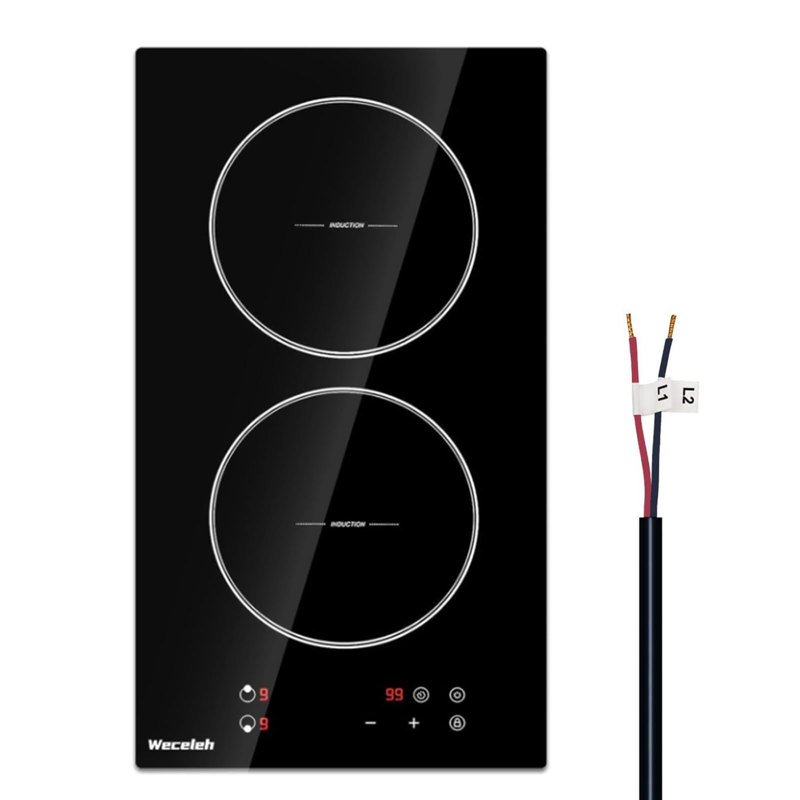 12 Inch Induction Cooktop Double Burners Stove top Boost Induction Hob Cooktop with 9 Power Levels, Child Safety Lock,Timer, 220-240V for RV, Apartment, Compact Kitchen