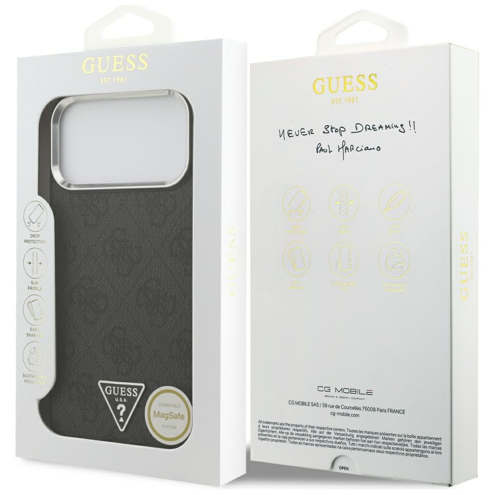 CG MOBILE Guess 4G Triángulo Logo Compatible con MagSafe Funda para iPhone 17 Pro Max (Negro/Plata)