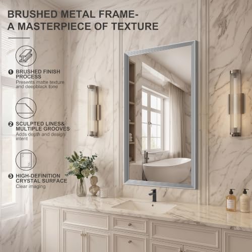 Image of DESBING 24 inchx40 inch Silver Bathroom Mirrors for Over Sink | Tempered Glass, Metal Frame, Rectangle Vanity Wall Mirror for Bathroom, Living Room, Bedroom, Horizontally or Vertically