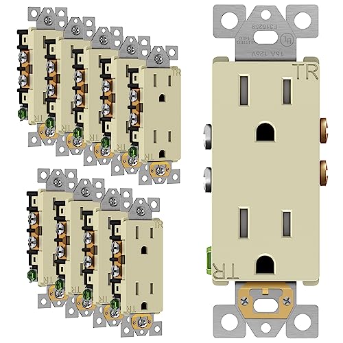 Image of ENERLITES Decorator Receptacle Outlet, Tamper-Resistant, Gloss Finish, Residential Grade, 3-Wire, Self-Grounding, 2-Pole, 15A 125V, UL Listed, 61501-TR-I-10PCS, Ivory (10 Pack)