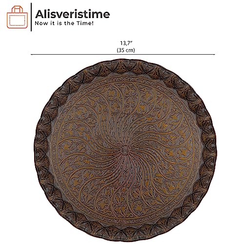 Alisveristime Turkish Ottoman Coffee Tea Serving Tray – 11.8 Inches, Wavy Zamac Tray with Traditional Motifs, Available in Five Color Variations (Autentic)