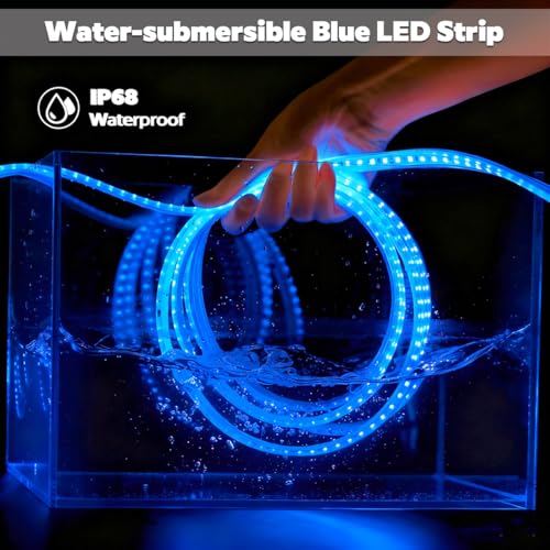 Image of SuperLightingLED 24 Volt Blue LED Strip Sauna Light, Heat-Tolerant Flexible Dimmable Cuttable 5m /16.4ft 600 LEDs High-Density Bright IP68 Waterproof Sauna Room LED Tape (Blue)