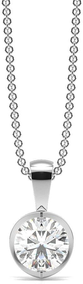 Certified Natural Semi Bezel Set Solitaire Round Diamond (Color-HI, Clarity-I1) Pendant Necklace In 18K Gold & Platinum (White Gold, Yellow Gold, Rose Gold, Platinum) | Diamond Pendant Chain