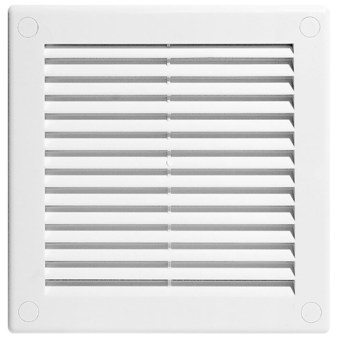 White Louvred Wall Vent Grille with Flyscreen and Screw Caps, 250 x 250 mm, Air Ventilation Duct Cover with Anti-Insect Mesh and Flat Back, Tough and Durable ABS Plastic
