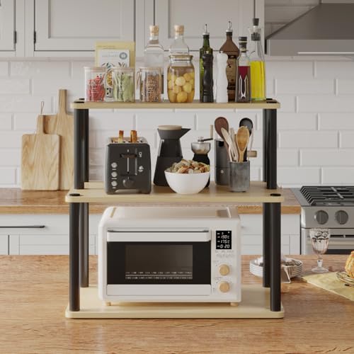 Image of HOME CUBE Engineered Wood,Plastic 3 Layer Countertop Kitchen Microwave Stand,Baker's Rack,Otg Stand,Kitchen Storage Rack with Shelves,Spice Organizer,Space Saving Storage Organizer(60x40x59cm)