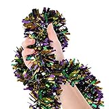 Mardi Gras Christmas Tree Tinsel Garland Gold Green Purple Wide Cut Metallic Streamers for Mardi Gras Party Supplies Christmas Oktoberfest Birthday Disco Party Decorations