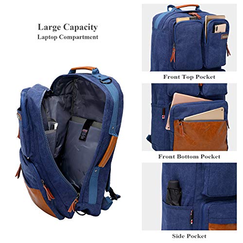 WITZMAN Vintage Canvas Backpack Carry on Travel Backpack for Men Duffel Bag Hiking Rucksack (6617 blue)