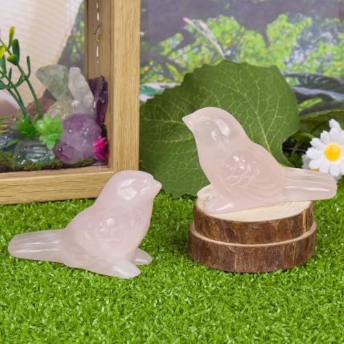 Figura de pájaro en cuarzo rosa 2.4 pulg tallado a mano miniatura 3